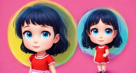 Fototapeta premium Cartoon Girl in Red Dress