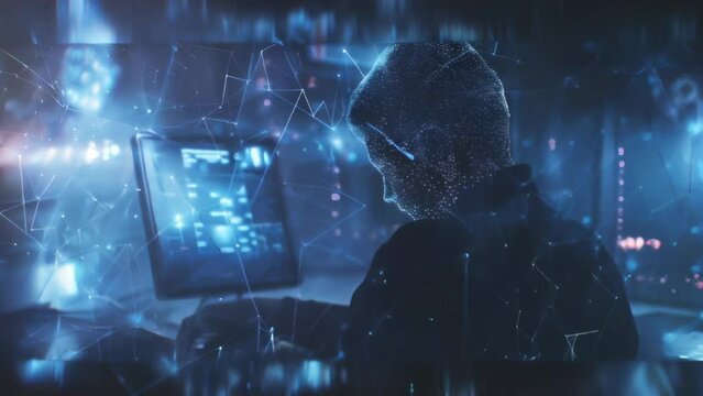 Media network theme hologram with man working on computer on background. Concept of internet communication. Double exposure