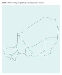 Niger plain country map. High Details. Outline Regions style. Shape of Niger. Vector illustration.