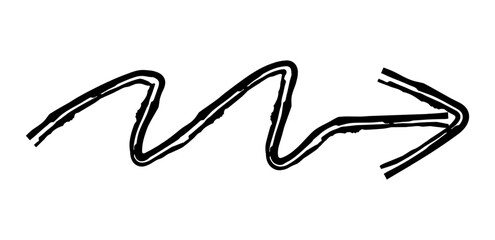 Hand drawn simple arrow drawn with wax crayon, chalk or charcoal. Uneven dry texture for underlining highlighting. Pencil drawn lines, strikethrough, grungy vector isolated on white