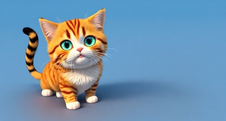 Obraz premium A cartoon cat with big green eyes and a fluffy orange and white coat.