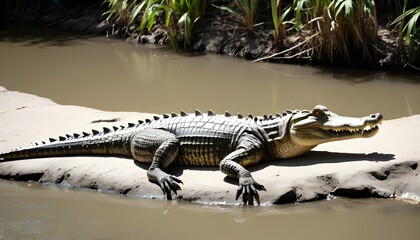 A-Crocodile-Sunbathing-On-A-Riverbank- 2