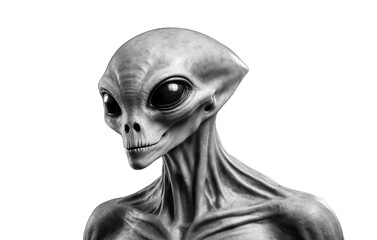Black and white realistic portrait of a grey alien on a white background. - 783244264