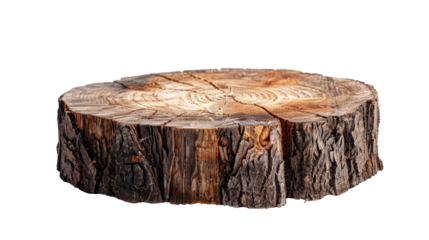Wooden plate carved from tree trunk isolated on transparent background. Can be used like stand for your object