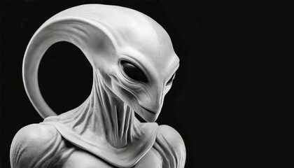 Black and white realistic portrait of a grey alien on a black backgrouBlack and white realistic portrait of a grey alien on a black background. nd. - 783244486