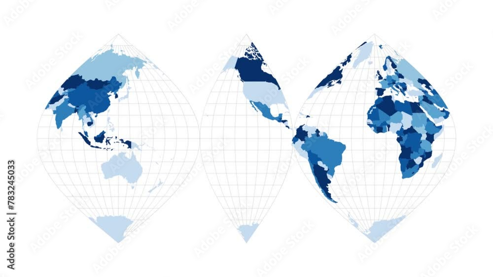Poster world map. interrupted sinusoidal projection. loopable rotating map of the world. cool footage.