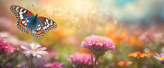Monarch Butterfly on Wildflowers in Sunlight. generative ai