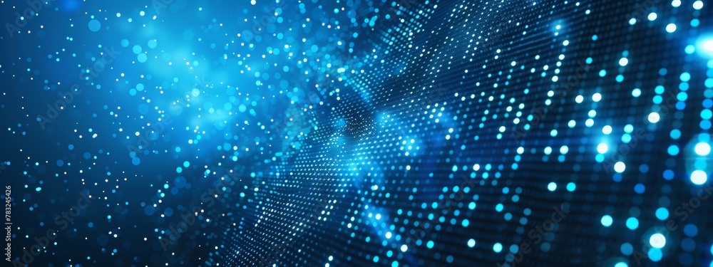 Poster digital technology background. digital data dots blue pattern pixel background