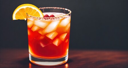 An image of a cocktail with a lemon slice on the rim of the glass.