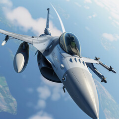 Advanced Fighter Jet in Mid-Flight, Clear Sky Background, Military Aviation, AI Generation