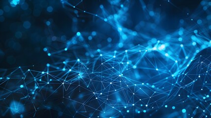 Abstract Plexus Blue Geometrical Shapes. Connection And Web Concept. Digital, Communication And Technology Network Background With Moving Lines And Dots