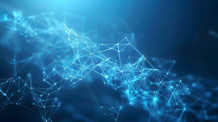 Abstract Plexus Blue Geometrical Shapes. Connection And Web Concept. Digital, Communication And Technology Network Background With Moving Lines And Dots