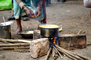 Visitor Cooking Food Outdoor at Kolkata Ganga Sagar Transit Camp