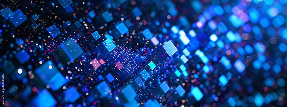 Poster digital technology background. digital data dots blue pattern pixel background
