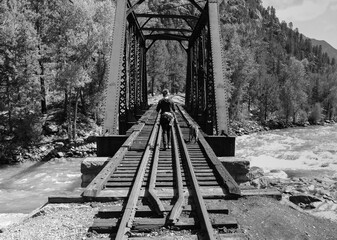 Narrow gauge railroad trestle over Animas River, Durango, Colorado