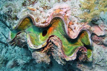 Beautiful multicolored maxima clam, marine life - Tridacna maxima