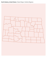North Dakota, United States. Simple vector map. State shape. Outline Regions style. Border of North Dakota. Vector illustration.