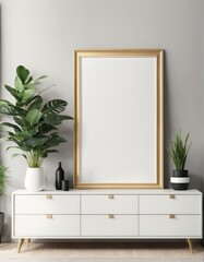 Close-up frame mockup in room interior, 3d rendering