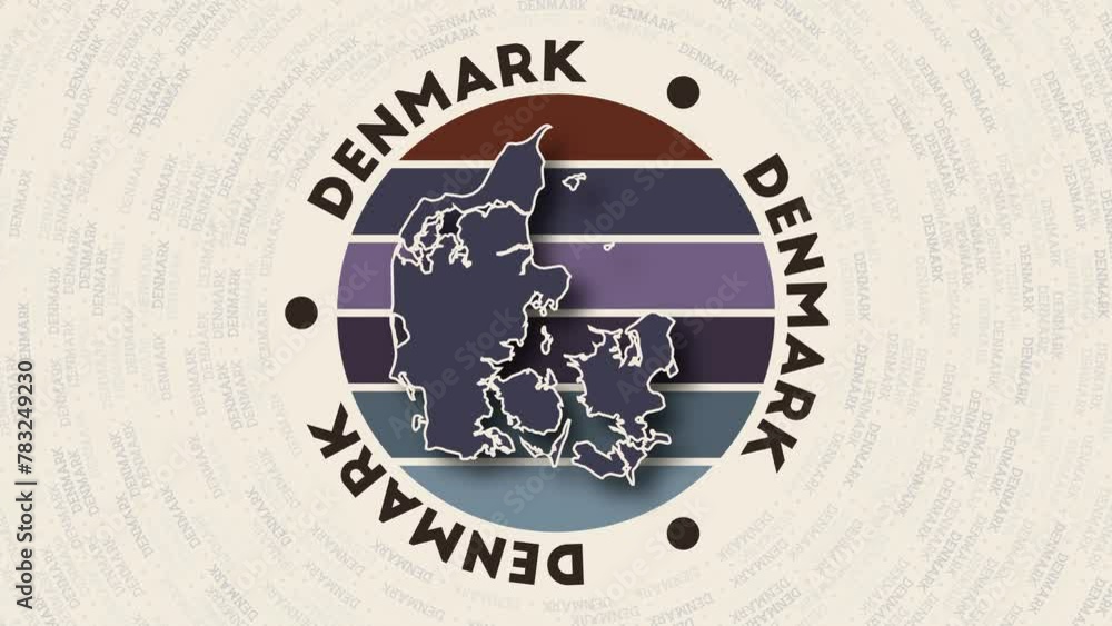Poster denmark logo intro. badge with the circular name and map of the country. charming denmark round logo