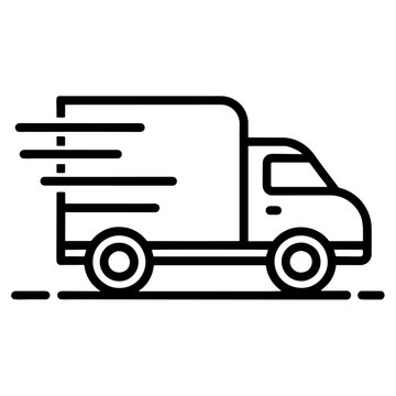 recommend clip art: Fast moving shipping delivery truck line art vector icon black color