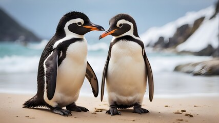  A pair of charming penguins sharing an affectionate moment - obrazy, fototapety, plakaty