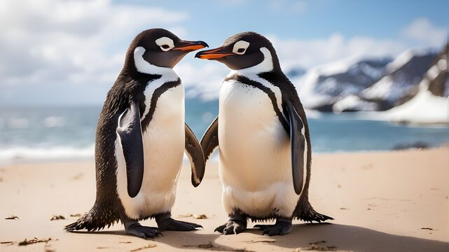  A pair of charming penguins sharing an affectionate moment