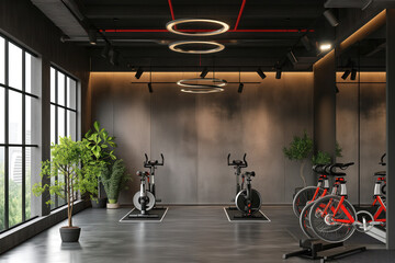 Modern fitness room with a variety of sport equipment in interior AI Generative