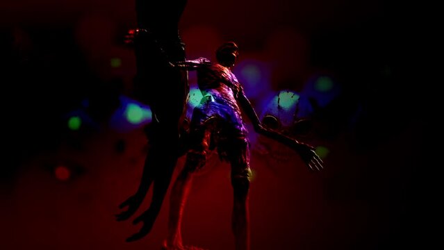 animation - Colorful abstract artwork of skeletal zombie figures in motion