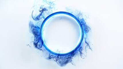 A blue glowing and smoking ring on a light background