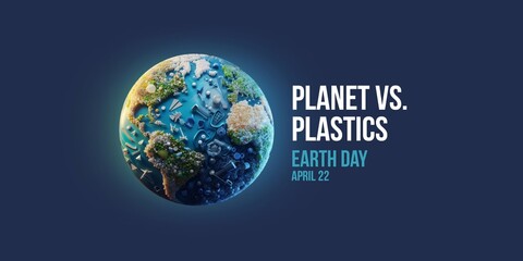 Planet vs. Plastics , Earth day 2024 concept. 3d globe earth made by plastics bottle and other plastic item. details, photo realistic.
