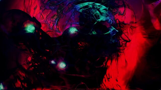 animation - Abstract red and blue smoke art with zombies on dark background