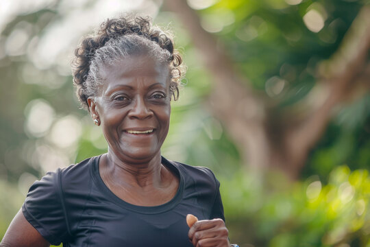  An old African American Women running wearing sports apparel