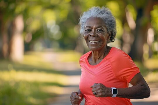  An old African American Women running wearing sports apparel