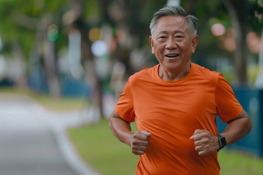  An old Asian man running wearing sports apparel