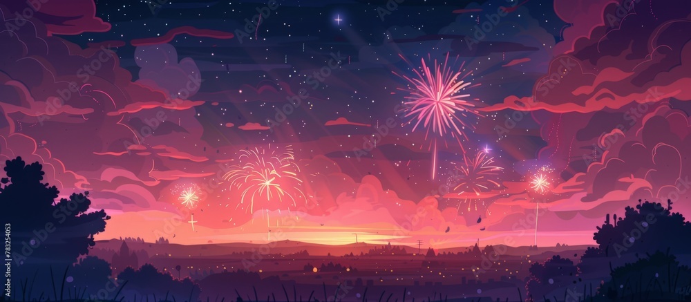 Aufkleber vivid and dynamic fireworks illuminate the dark sky in a dazzling display of colors and shapes