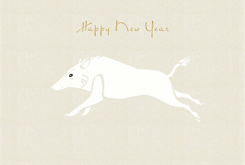 走る猪　和紙背景　十二支　干支　 亥年　年賀状デザイン