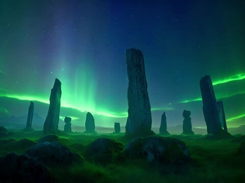 The Callanish Stones on the Isle of Lewis under the Aurora