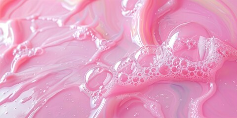 Product shot of a liquid soap. Vibrant pink and shades of bubble gum.