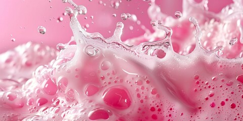 Product shot of a liquid soap. Vibrant pink and shades of bubble gum.