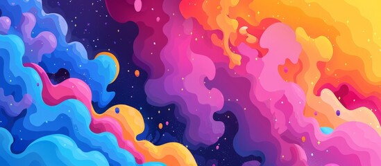 Vibrant backdrop displaying an array of clouds and stars in a colorful abstract design - obrazy, fototapety, plakaty
