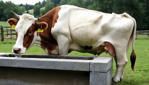 A-Cow-With-Its-Head-Bowed-Drinking-From-A-Trough-