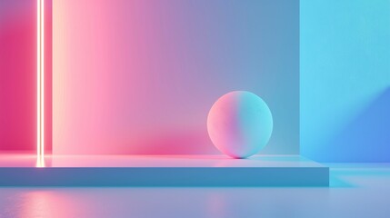 3D render of an abstract background with geometric shapes and neon lights, 2D illustration in the...