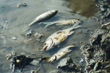 dead fish in dirty water, pollution concept