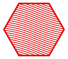 Red hexagon with diagonal grid. Simple line symbol