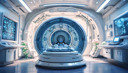 Ultra-modern computerized tomography (CT) scanner. Generative AI.

 - obrazy, fototapety, plakaty