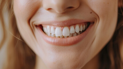 A woman with a big smile on her face, showing her teeth. Concept of happiness and positivity