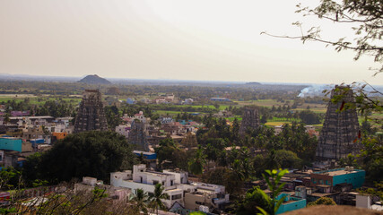 Aerial view of the south Indian city near Chennai with temple towers