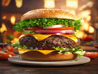 Bitten cheeseburger on a plate