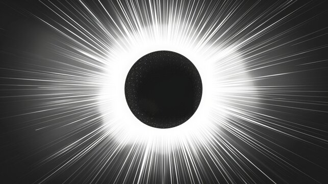 full solar eclipse with light ray lines radiating outward, vector art style
