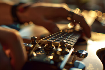 Fine-Tuning a Guitar: The Perfect Blend of Artistry and Technology - obrazy, fototapety, plakaty